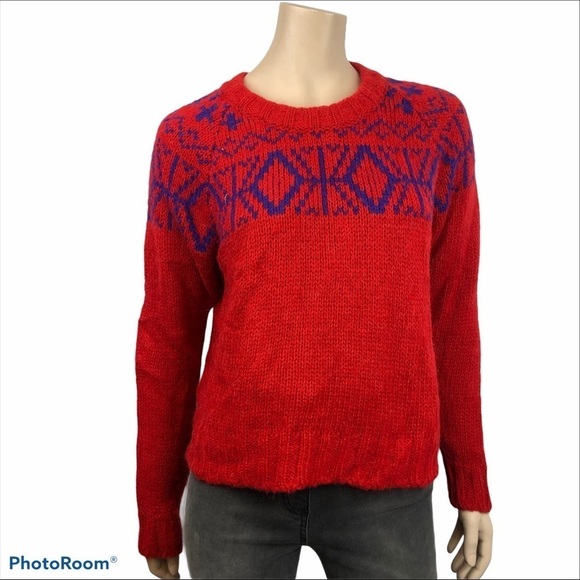 Cocogio Red Fair Isle Knit Alpaca Blend Sweater Women’s Medium - Picture 1 of 7
